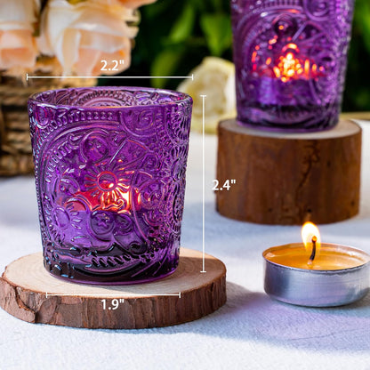 Pack of 24 - Embossed Glass Tea Light Candle Holders - Votive Candle Holders for Wedding, Party, Home Decor, and Table Centerpieces