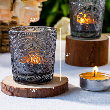 Pack of 24 - Embossed Glass Tea Light Candle Holders - Votive Candle Holders for Wedding, Party, Home Decor, and Table Centerpieces