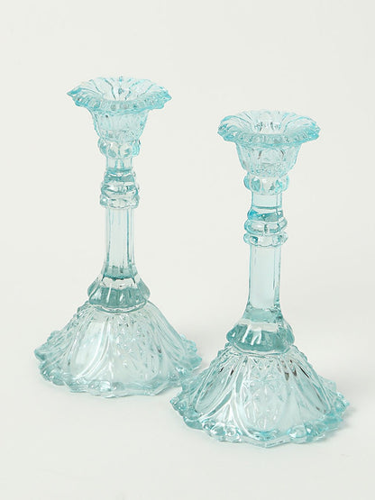 Vintage Recycled Glass Candle Holders - Tall - Set Of 2 - Craft Man of India