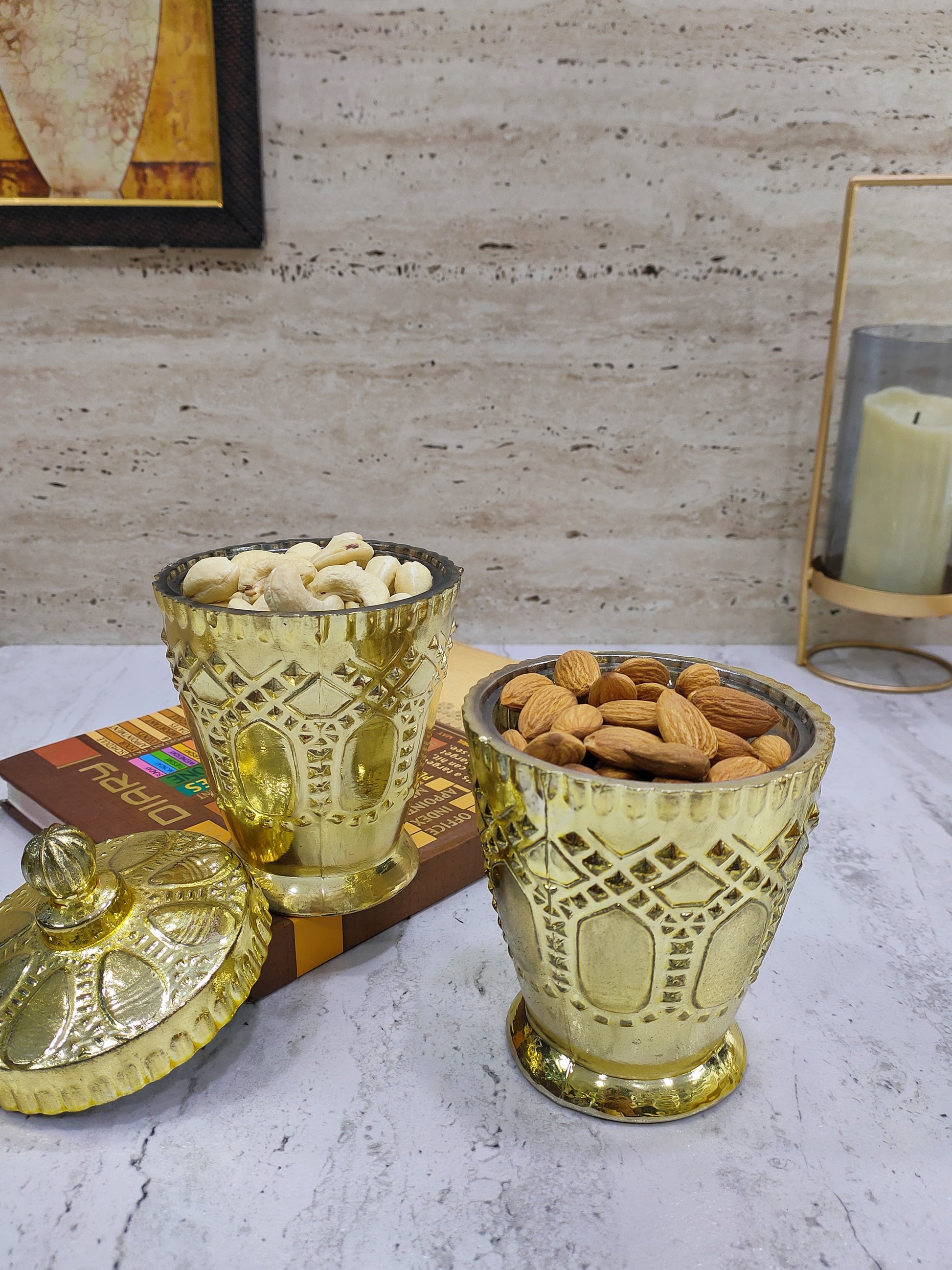 Golden  Glass Jar for Gift Set of 2 - Craft Man of India