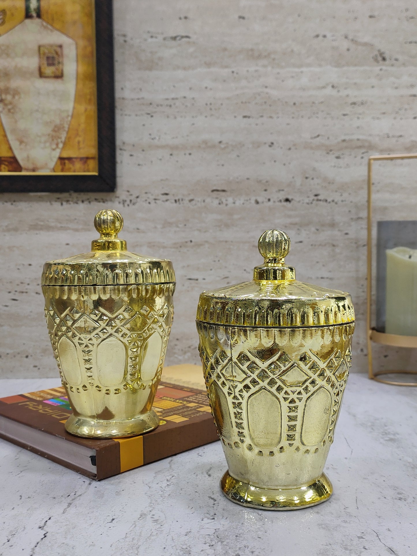 Golden  Glass Jar for Gift Set of 2 - Craft Man of India