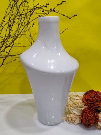 One Sided Bottel Glass Vase White