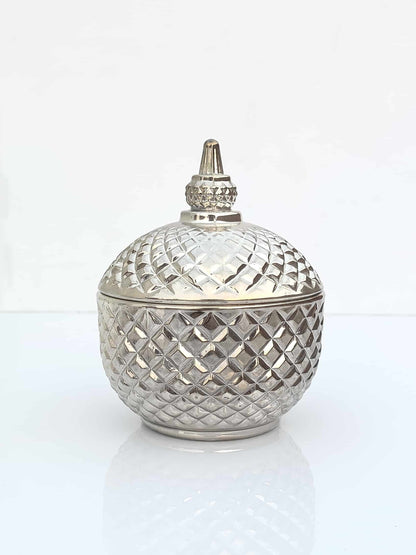 Diamond Round Candy Jar Silver Finish Set of 2