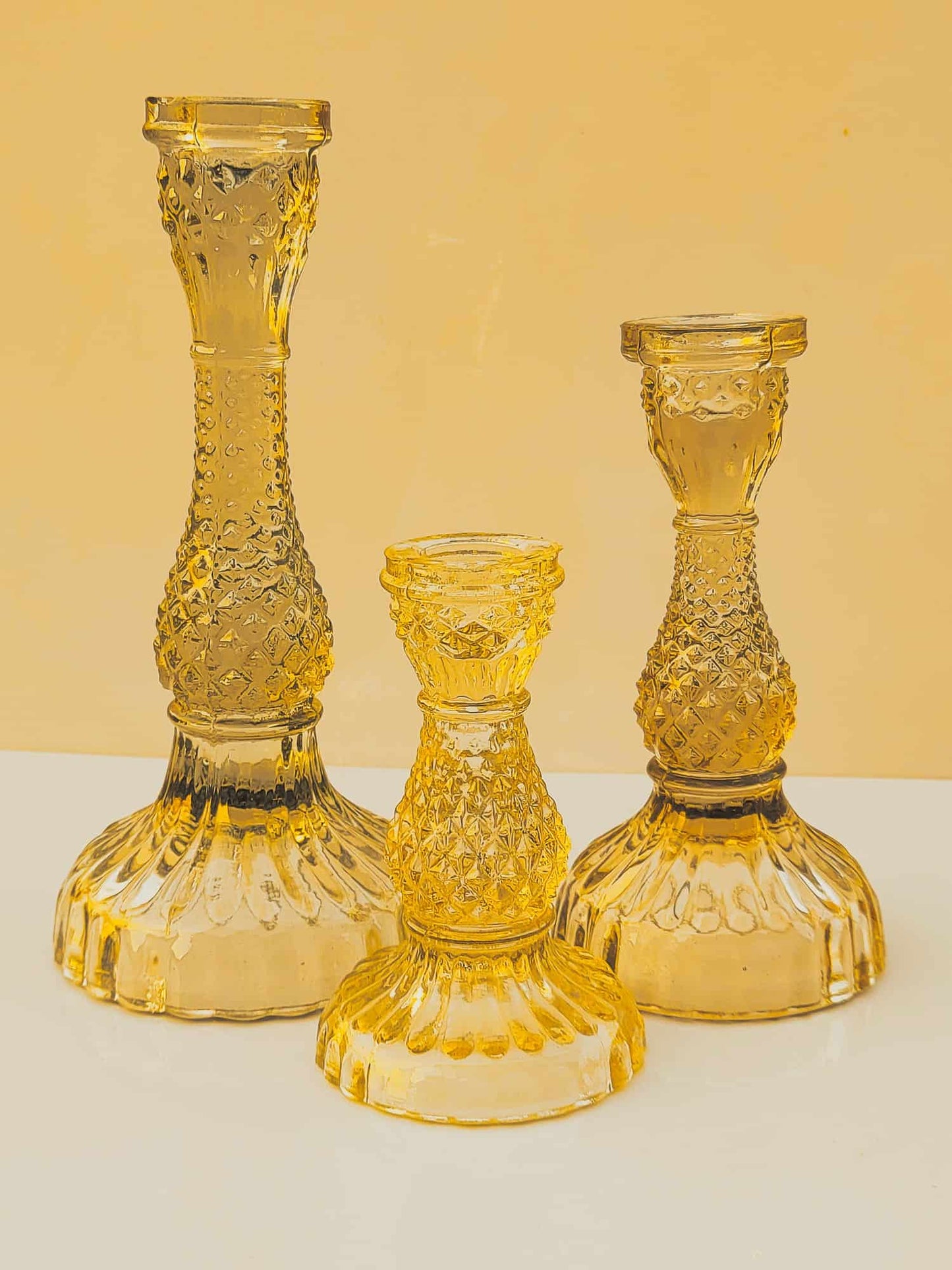 Daimond Glass Pillar Candle Holder Set of 3