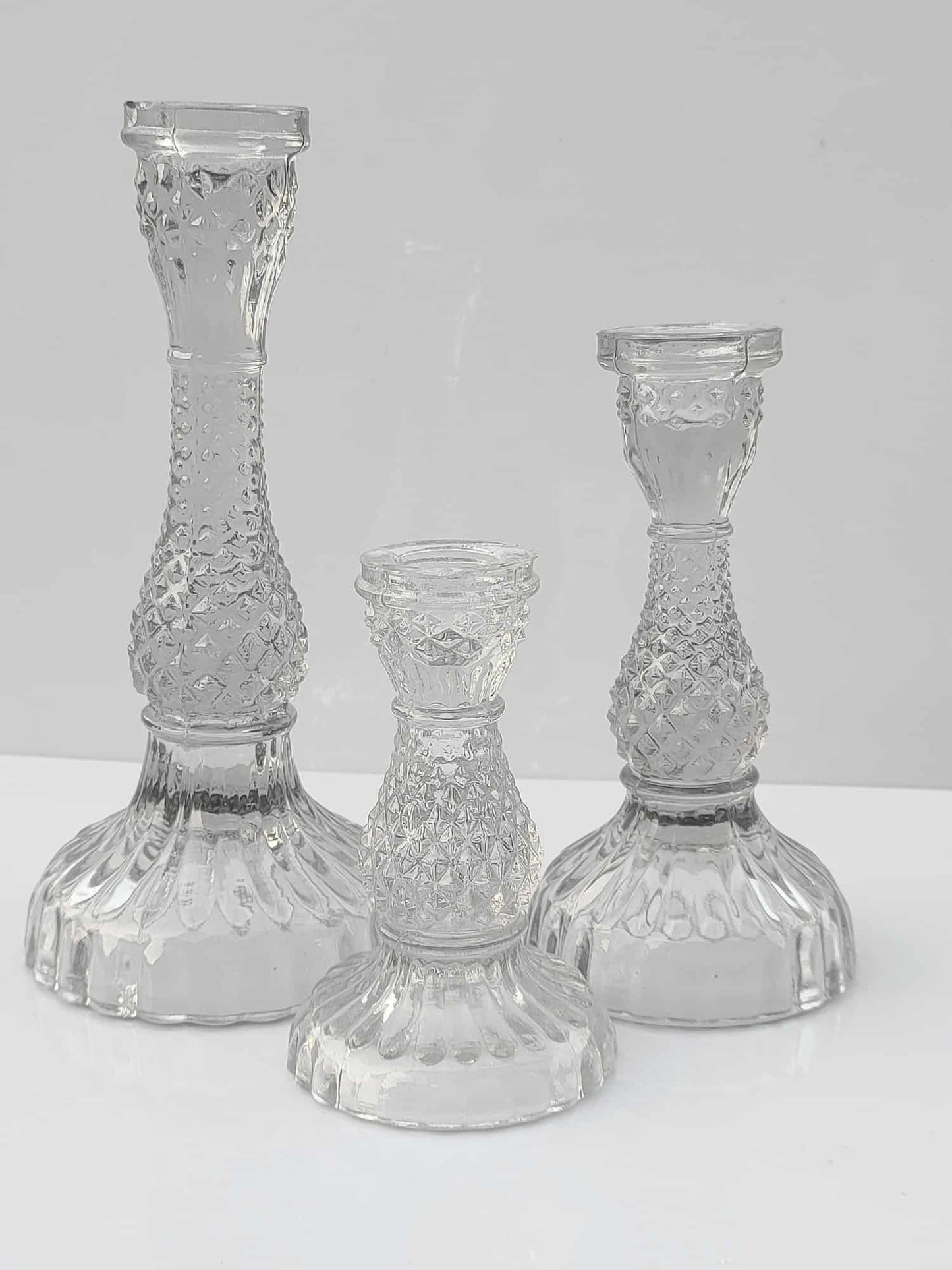 Daimond Glass Pillar Candle Holder Set of 3