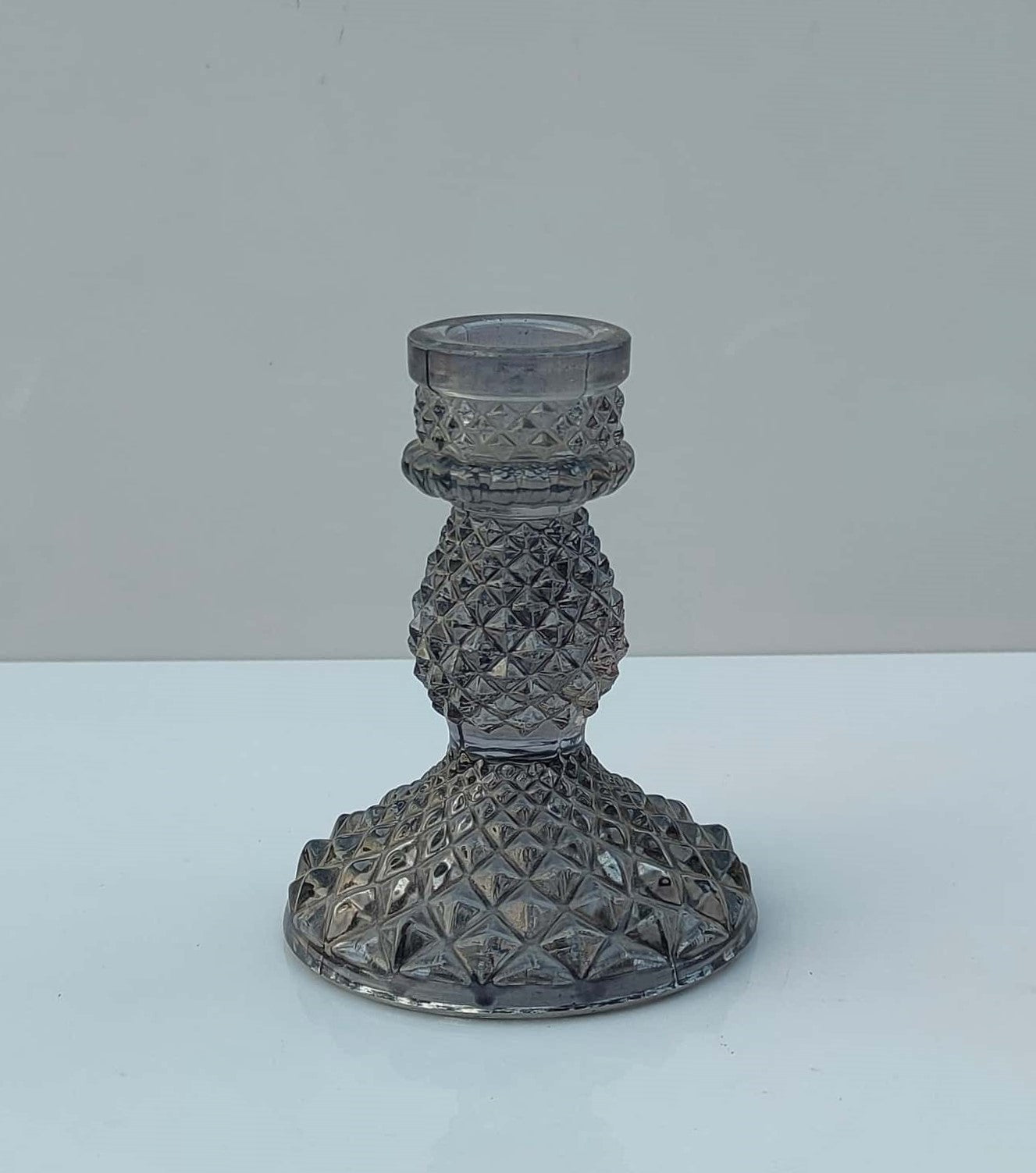 Small Daimond Glass Pillar Candle Holder