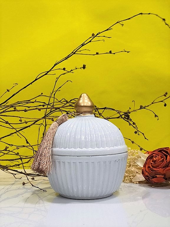 Ribbed White Glass Jar