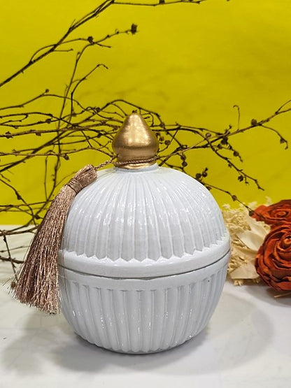 Ribbed White Glass Jar