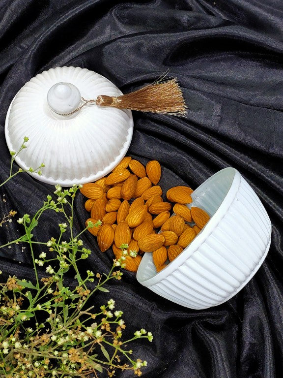 Ribbed White Glass Jar