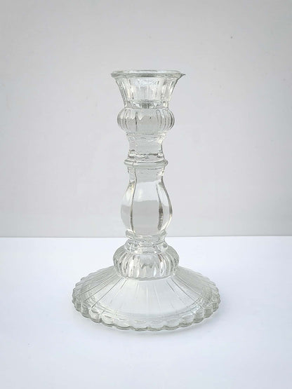 Ribbed Base Pillar Candle Holder Transparent