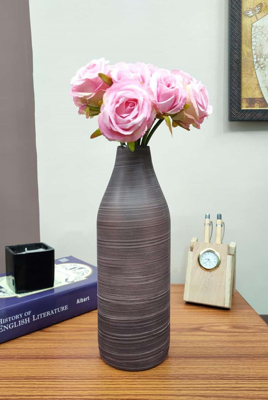 Bottle Glass Vase Set of 2 Wooden Finish