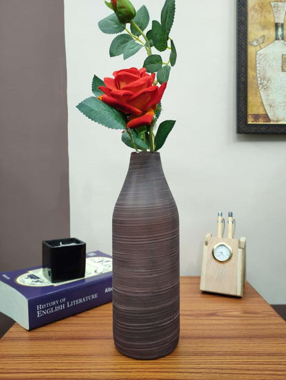 Bottle Glass Vase Set of 2 Wooden Finish