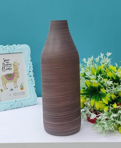 Bottle Glass Vase Set of 2 Wooden Finish