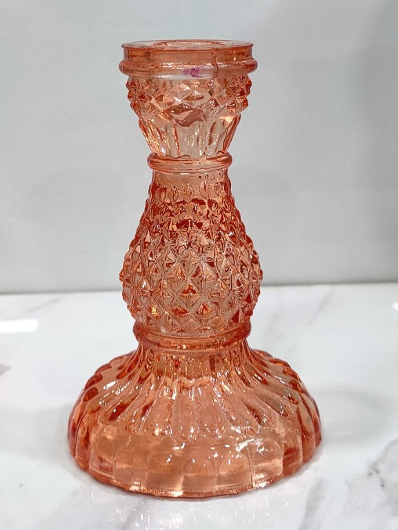 Daimond Pillar Candle Holder Pinkish Brown