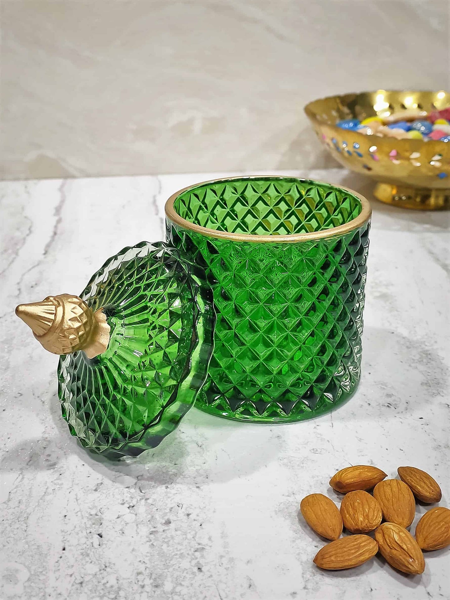 Diamond Candy Jar with Gold Rim  Set of 2