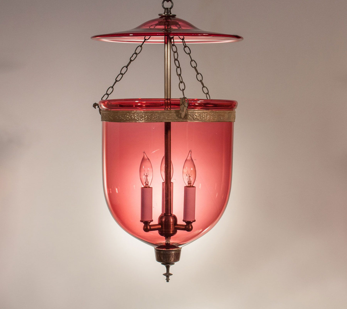 Glass Bell Jar Pink With Three Light - Craft Man of India