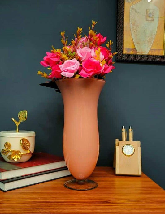 Glass Designer Vase ( Peach, Red )