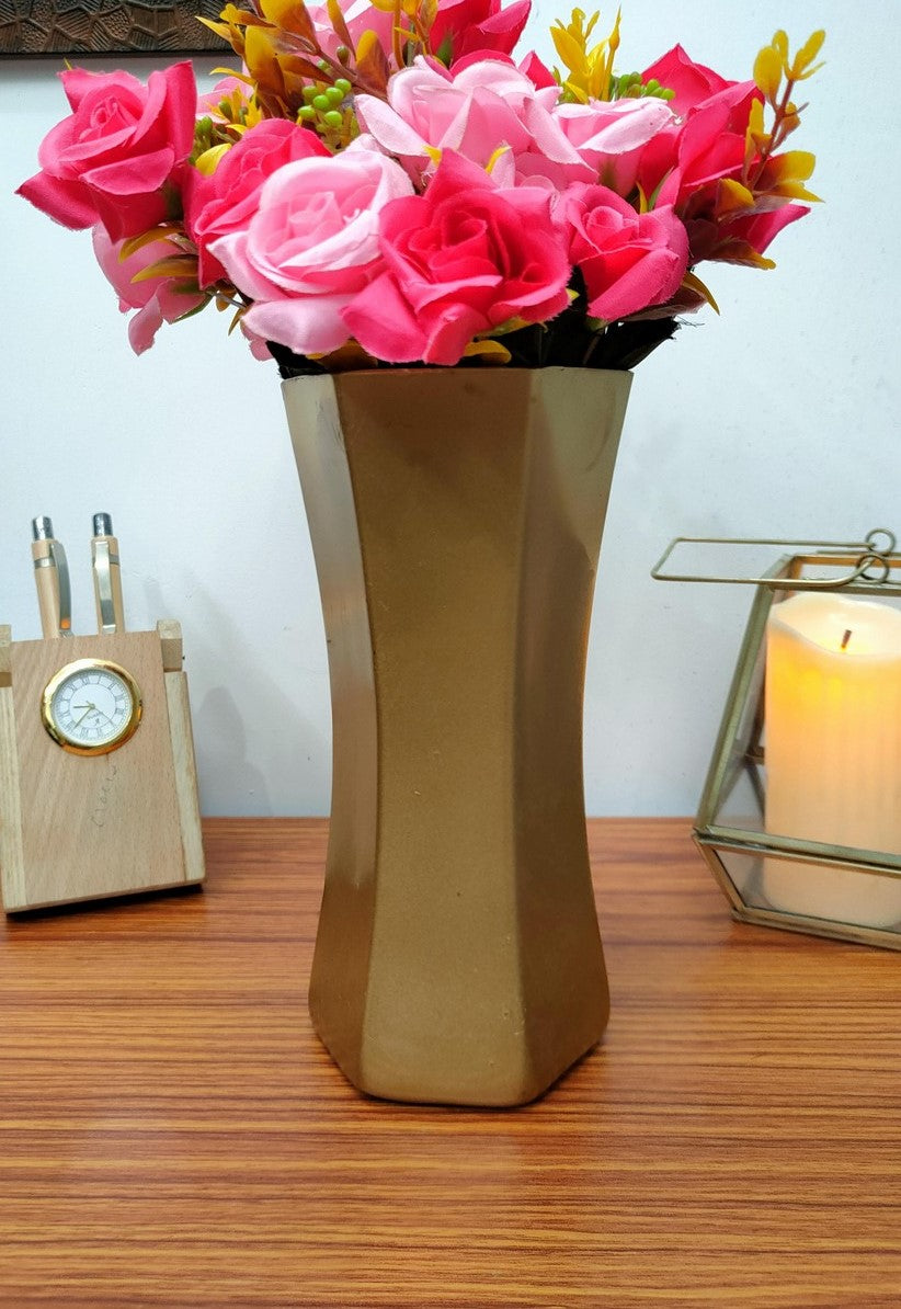 Glass Tapper Hexagonal Vase Metallic Finish