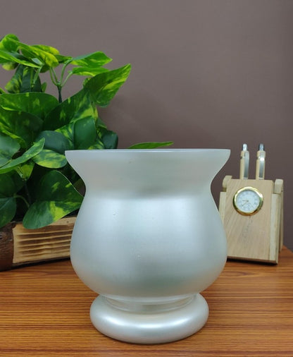 Flute Hurricane Glass Vase Flower Pot Perl White