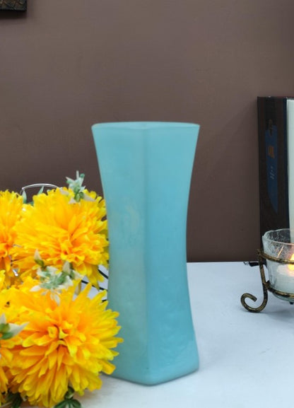 Glass Tapper Hexagonal Vase Aqua