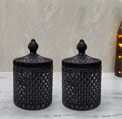 Daimond Black Glass Jar Set of 2 - Craft Man of India