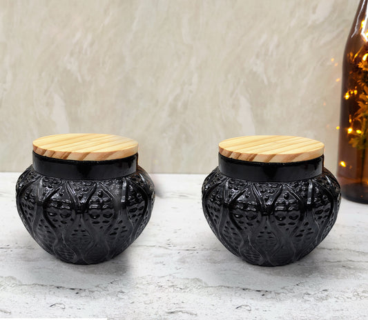 Designer Glass Jar with Wooden Lid Set of 2 - Craft Man of India