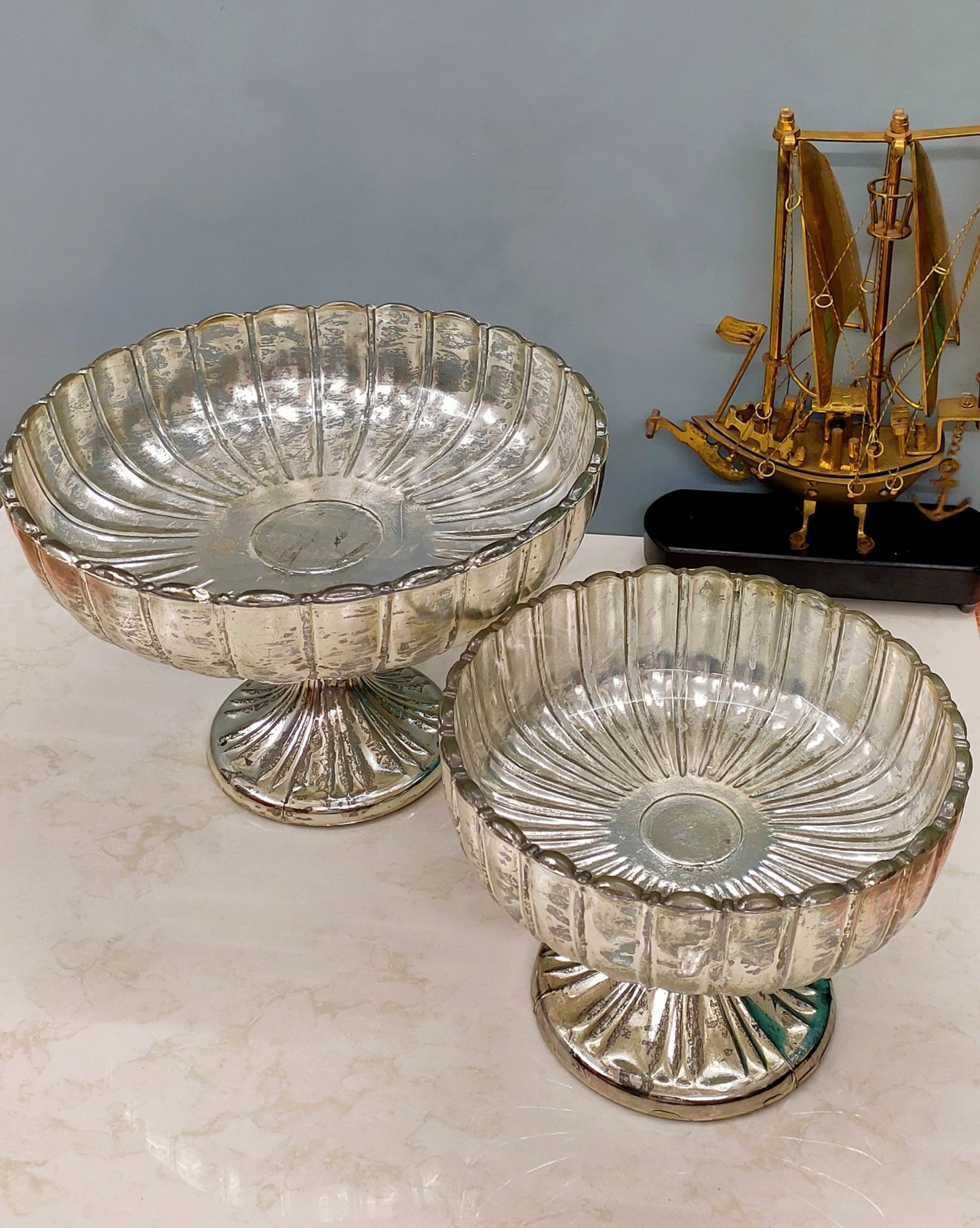 Pedestal Mercury Glass Bowl - Craft Man of India