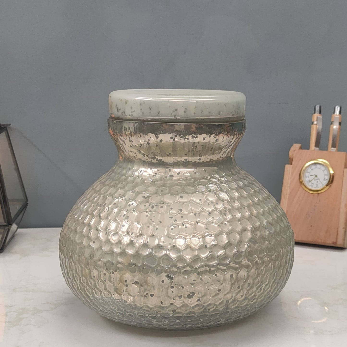 Glass Hexe Finish Jar Silver and Gold - Craft Man of India