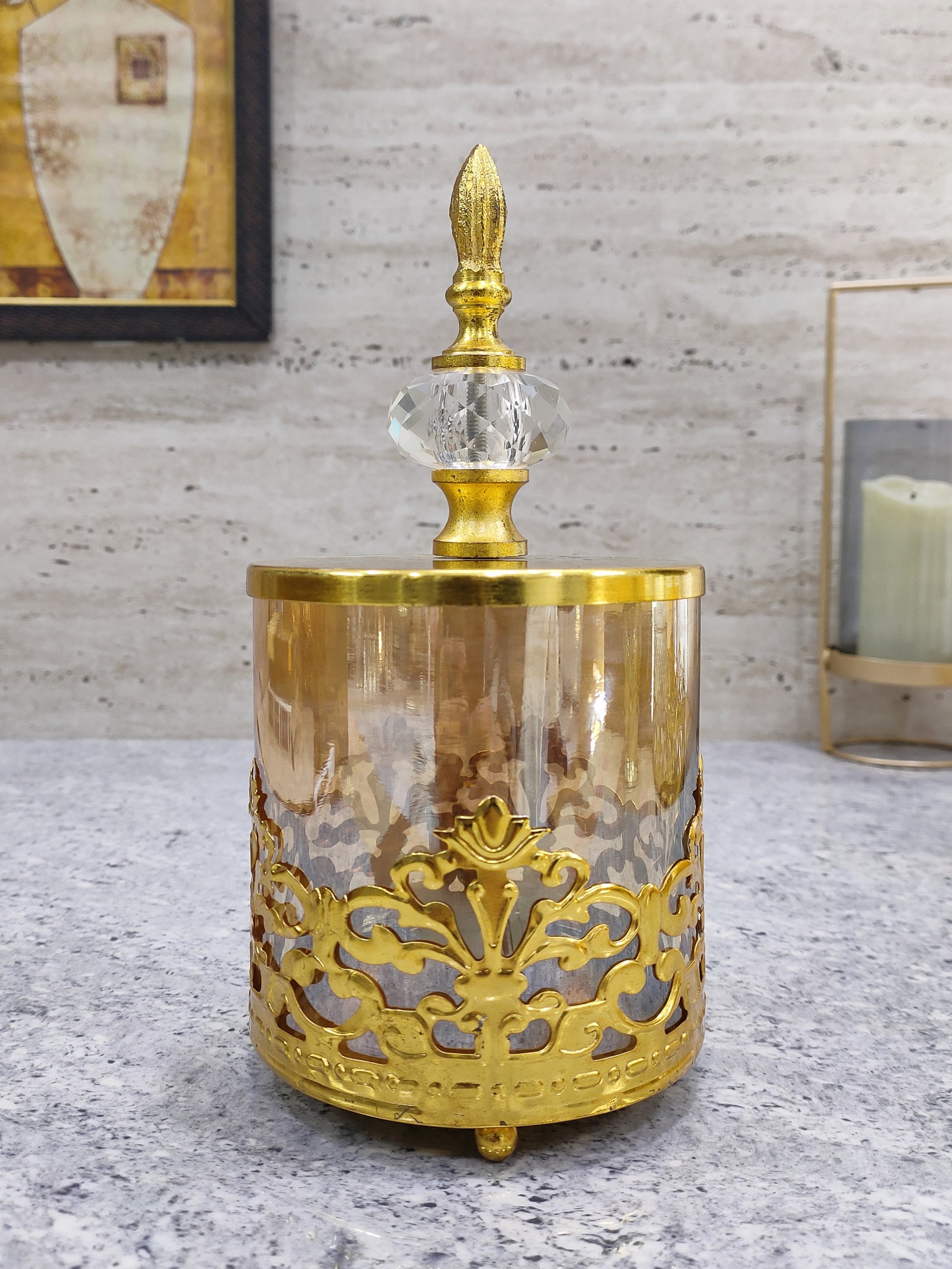 Glass Jar with Metal Daimond Knob Lid - Craft Man of India