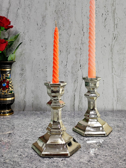 Zoxxy Silver Pillar Candle Holder Set of 2