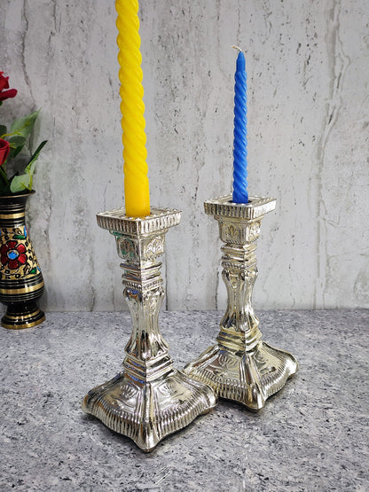 Voxxy Silver Pillar Candle Holder Set of 2