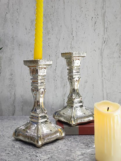 Voxxy Silver Pillar Candle Holder Set of 2