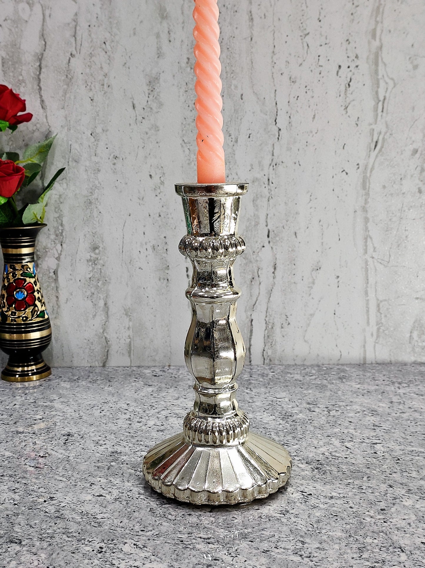 Uoxxy Silver Pillar Candle Holder Set of 2