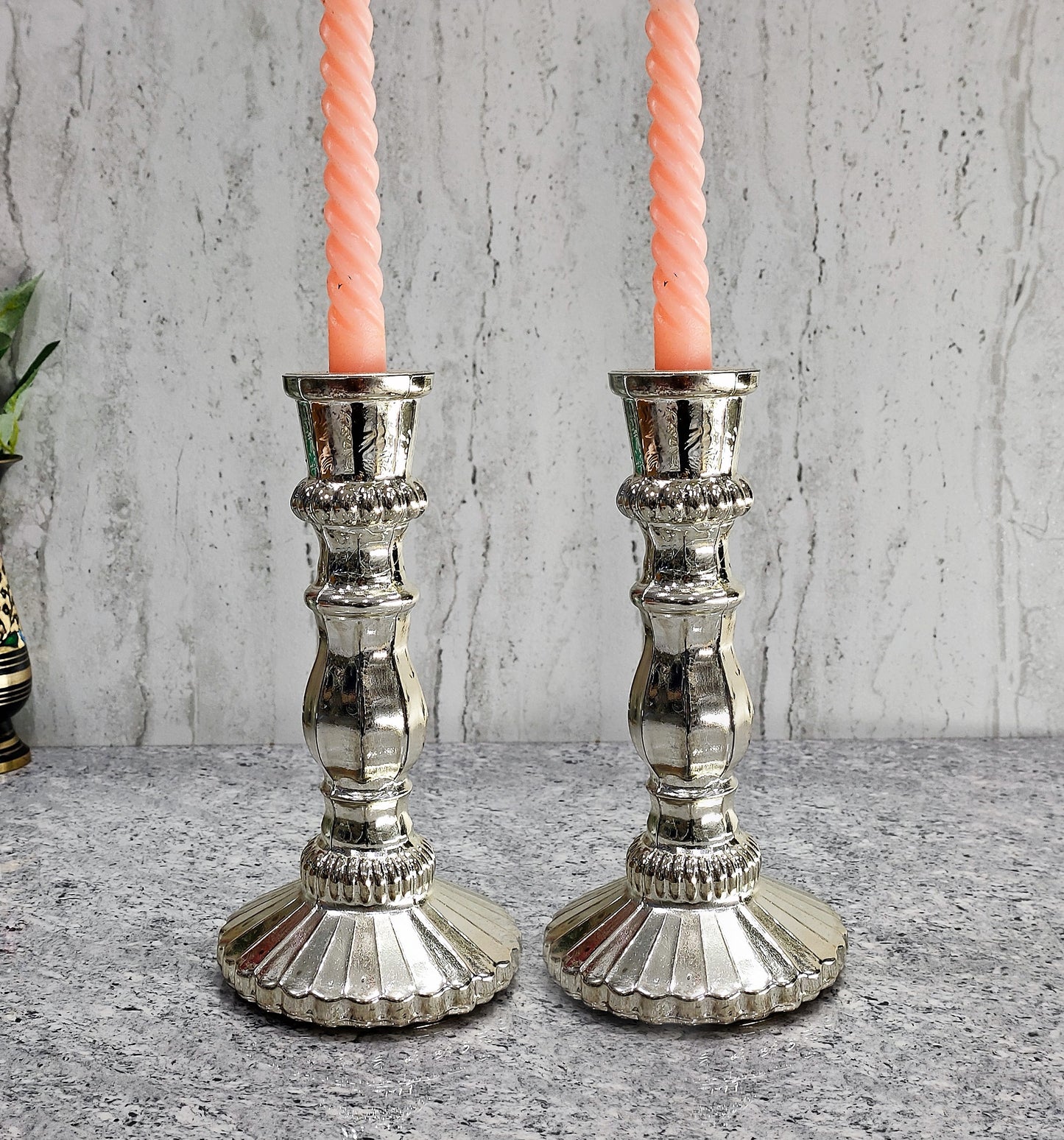 Uoxxy Silver Pillar Candle Holder Set of 2