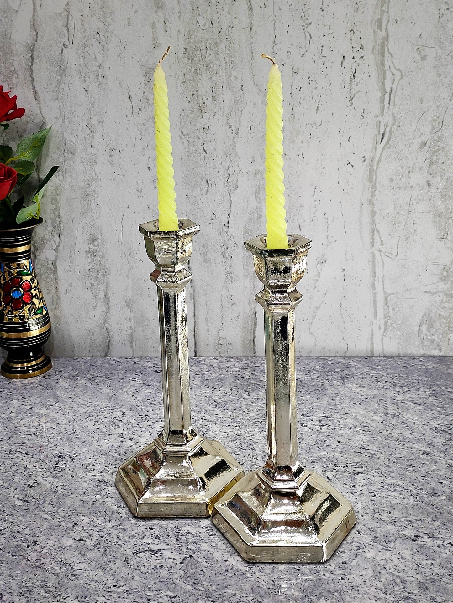 Toxxy Silver Pillar Candle Holder Set of 2