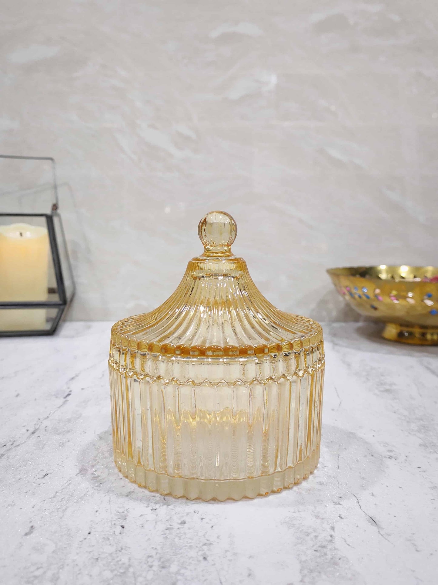 Ripped Candy Jar Glass Gold Set of 2