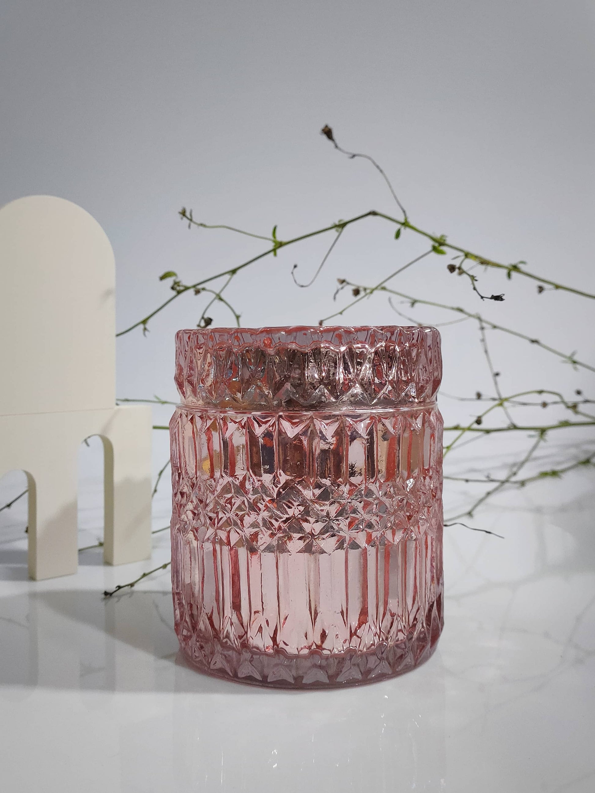 mercury glass candy jar for decoration peach color