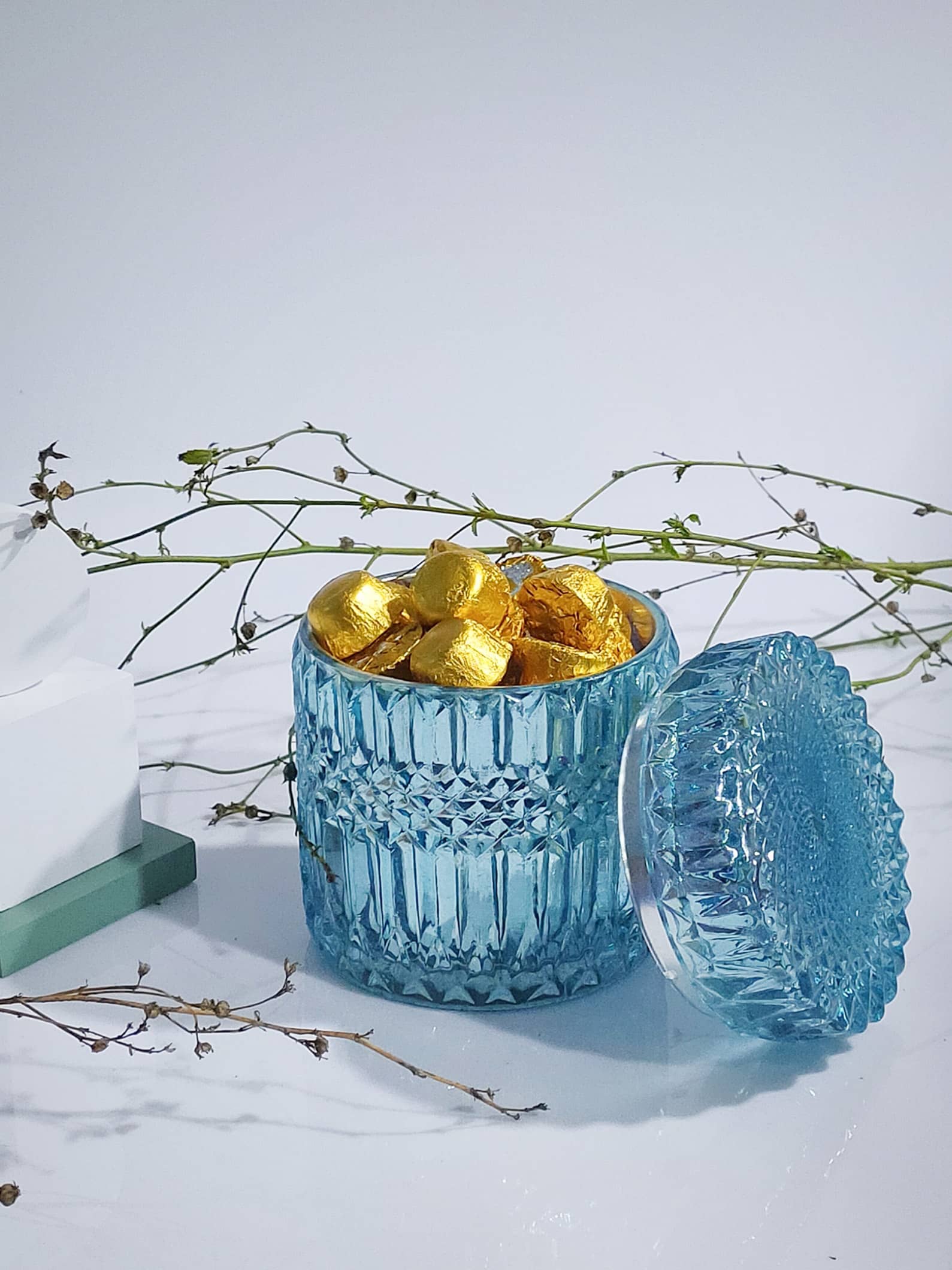 mercury glass candy jar for decoration turquoise color