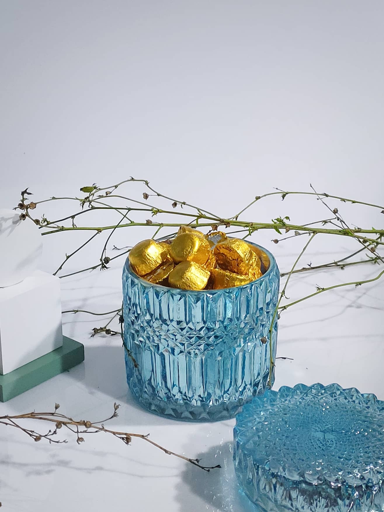 mercury glass candy jar for decoration turquoise color