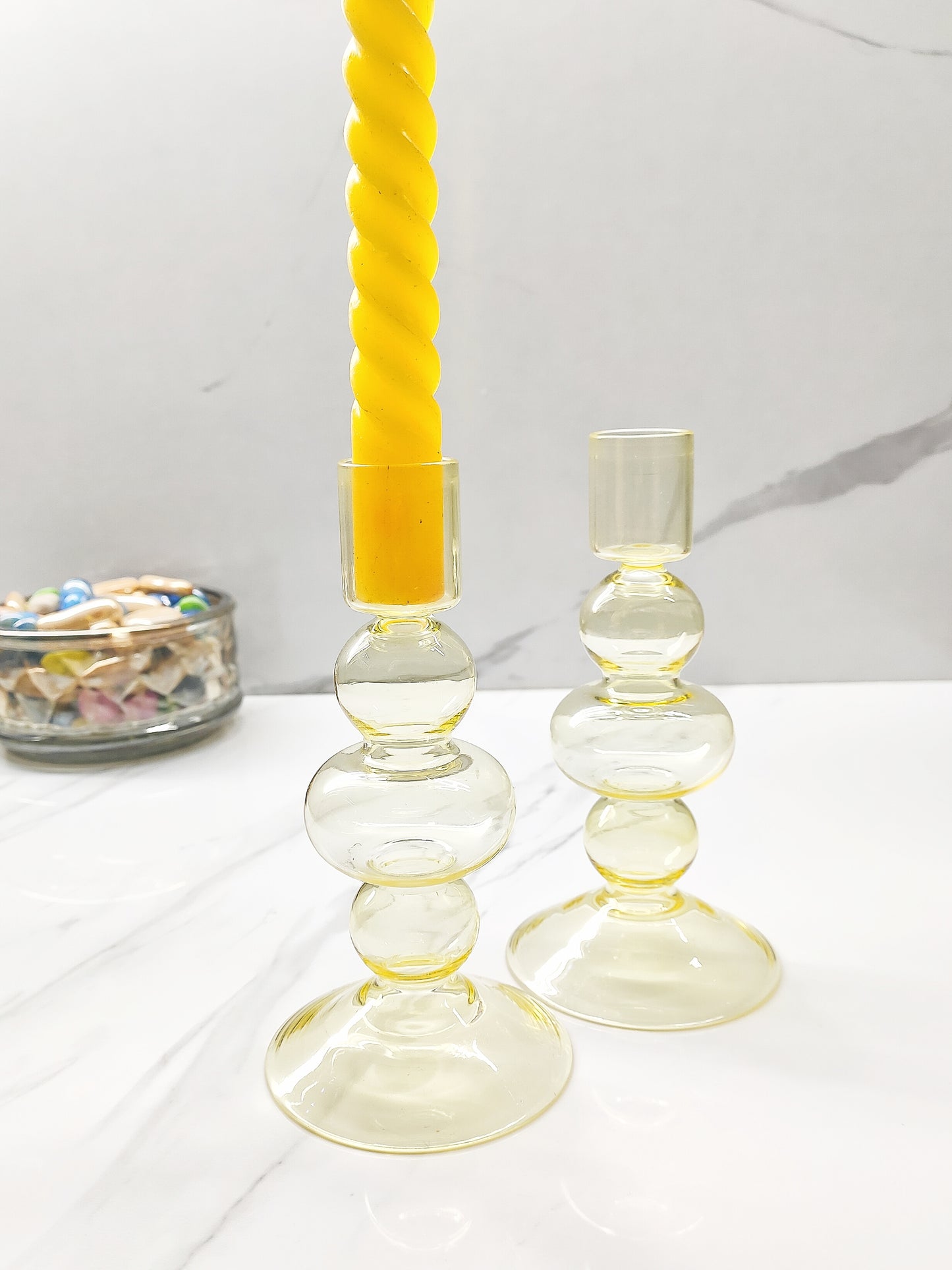 Pillar Candle Holder Stick Yellow Set of 2 - Craft Man of India