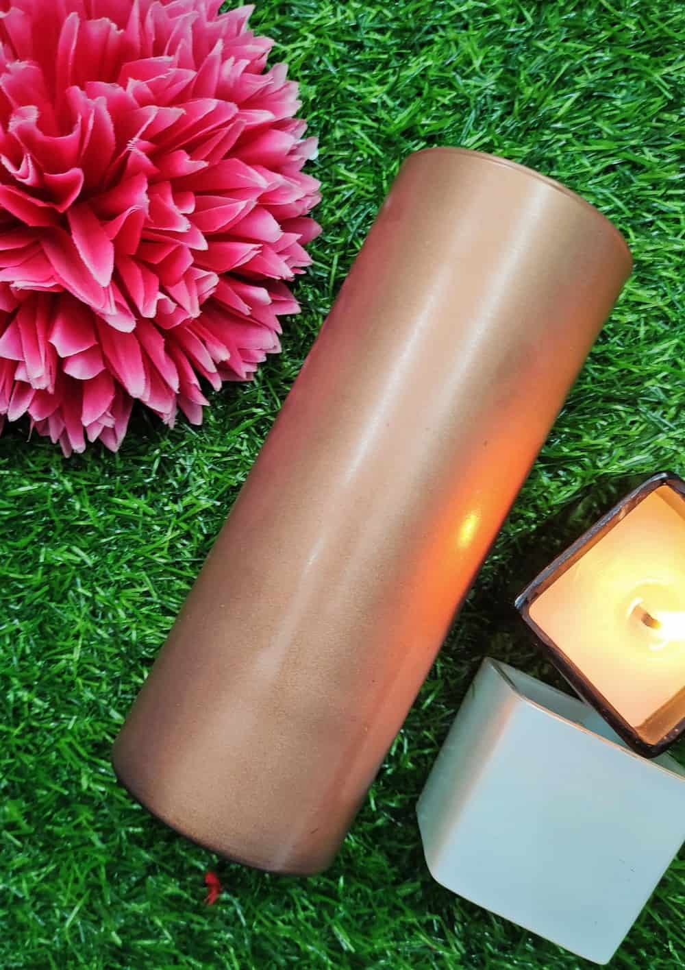 Copper Finish Cylinder Glass Vases Set of 2 ( 8 inch )