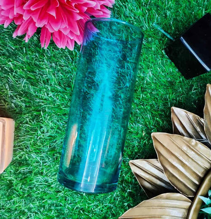 Turquoise Plain Crack Cylinder Glass Vases Set of 2 ( 8 inch )