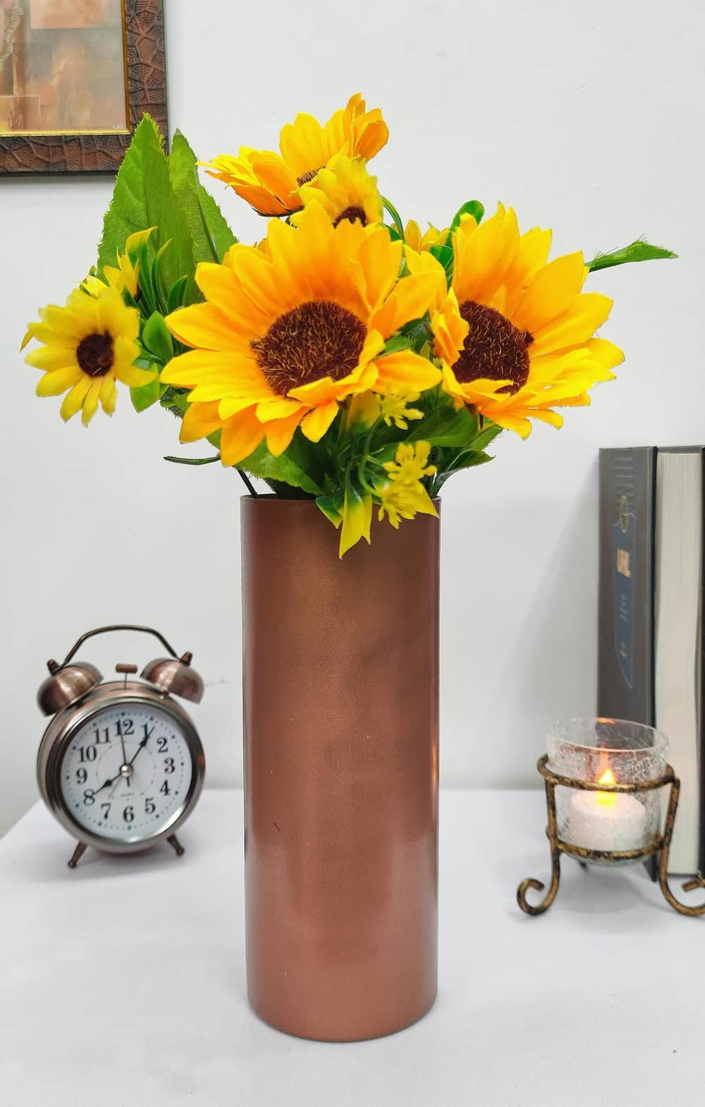 Copper Finish Cylinder Glass Vases Set of 2 ( 8 inch )