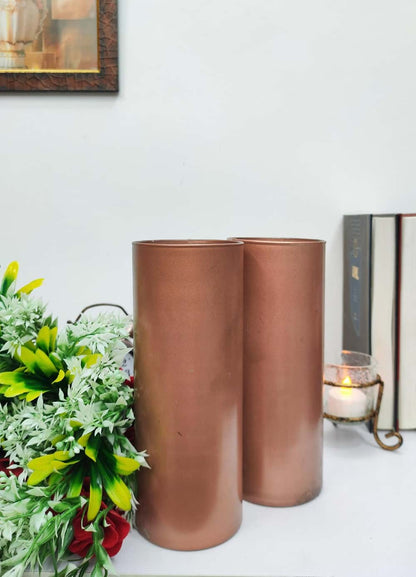 Copper Finish Cylinder Glass Vases Set of 2 ( 8 inch )