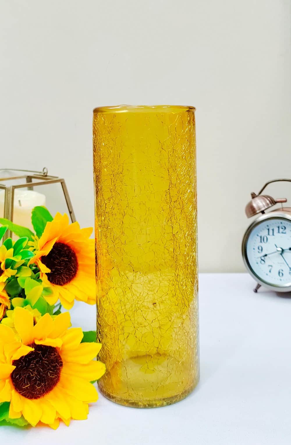 Yellow Crack Cylinder Glass Vases Set of 2 ( 8 inch )