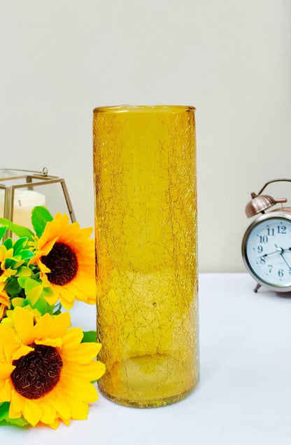 Yellow Crack Cylinder Glass Vases Set of 2 ( 8 inch )