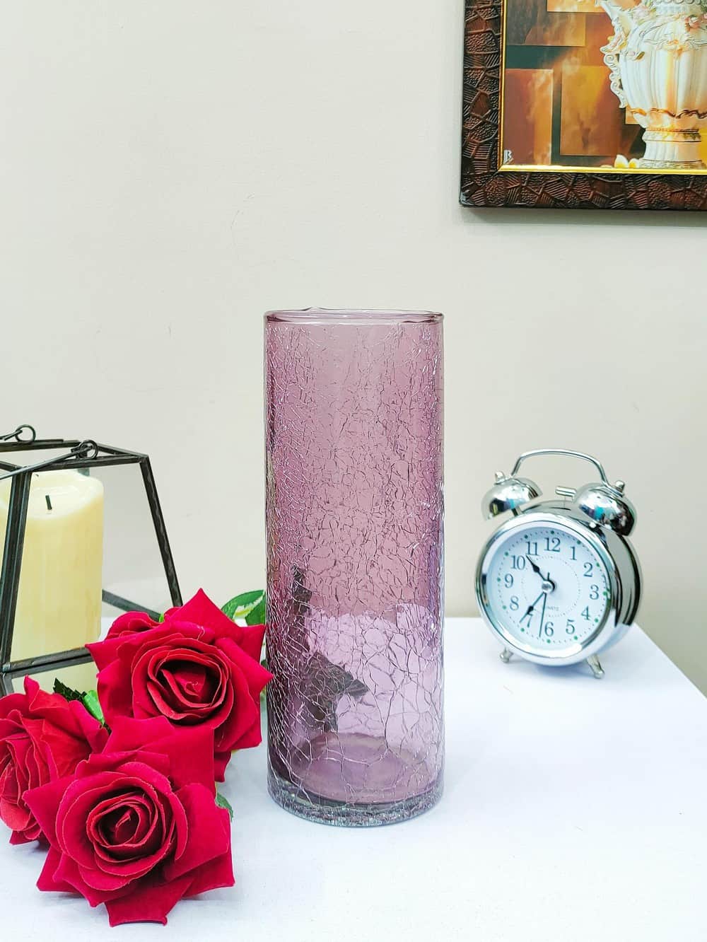 Crack Mulberry Cylinder Glass Vases Set of 2 ( 8 inch )