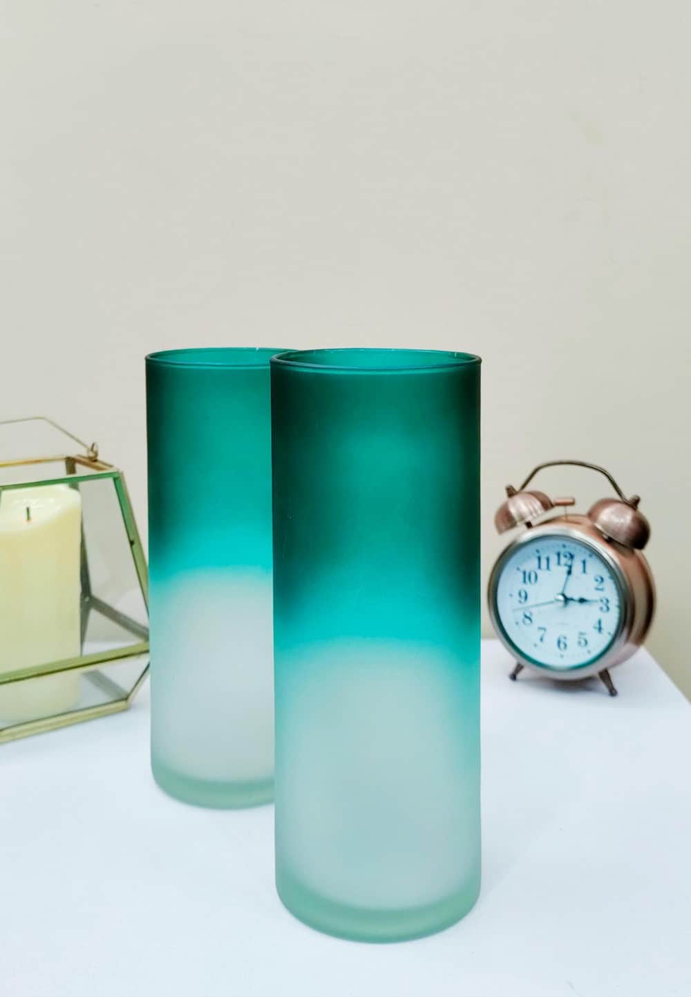 Two Tone Cylinder Glass Vases Set of 2 ( 8 inch )