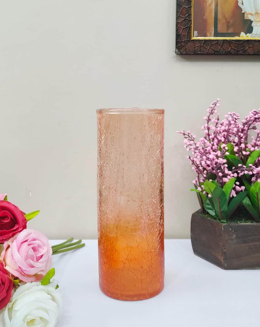 Orange Crack Cylinder Glass Vases Set of 2 ( 8 inch )