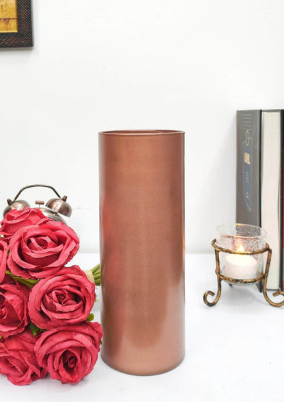 Copper Finish Cylinder Glass Vases Set of 2 ( 8 inch )